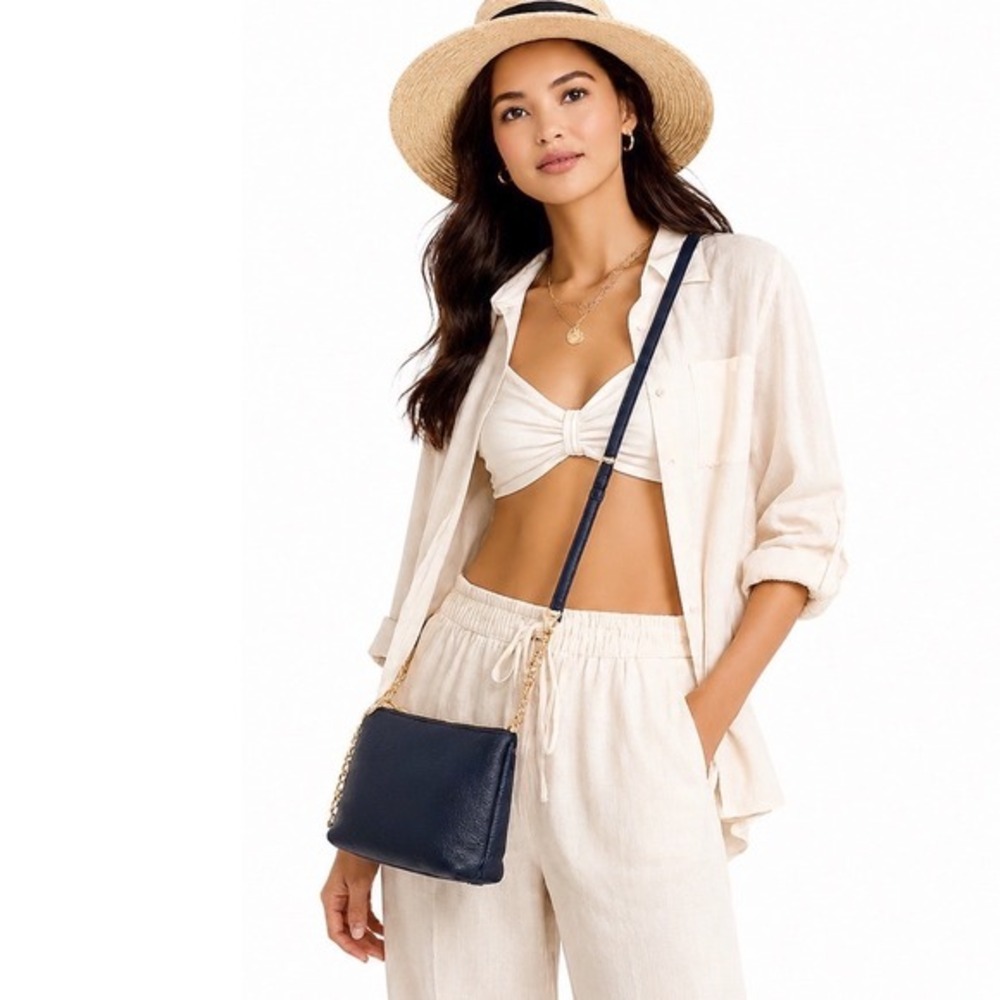 Michael Kors Jet Set East‎ West Crossbody Bag Navy Blue Pebbled Leather 40-18
